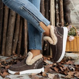 Fleece-lined Thick Plush Boots Warm Sewing Flat Cotton Shoes Winter Ankle Boot (Option: Brown-39)