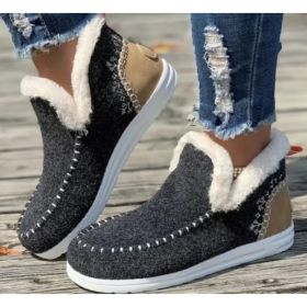 Fleece-lined Thick Plush Boots Warm Sewing Flat Cotton Shoes Winter Ankle Boot (Option: Dark Gray-39)