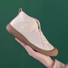 New Flat Snow Boots Winter Warm Non-slip Cotton Shoes Fashion Casual Waterproof Plush Ankle Boots (Option: Beige-44.)