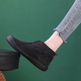 New Flat Snow Boots Winter Warm Non-slip Cotton Shoes Fashion Casual Waterproof Plush Ankle Boots (Option: Black-39.)