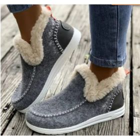 Fleece-lined Thick Plush Boots Warm Sewing Flat Cotton Shoes Winter Ankle Boot (Option: Light Gray-43)