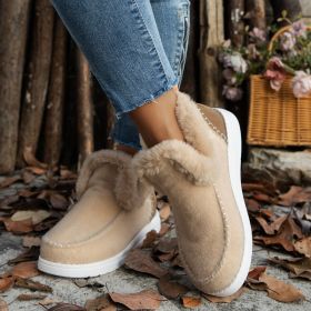 Fleece-lined Thick Plush Boots Warm Sewing Flat Cotton Shoes Winter Ankle Boot (Option: Khaki-40)